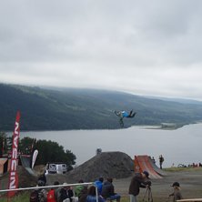 En STOR superman seatgrab i &aring;re bikeparks slopest. Photo: Mats H&auml;gglund. Rider: Linus Sj&ouml;holm.